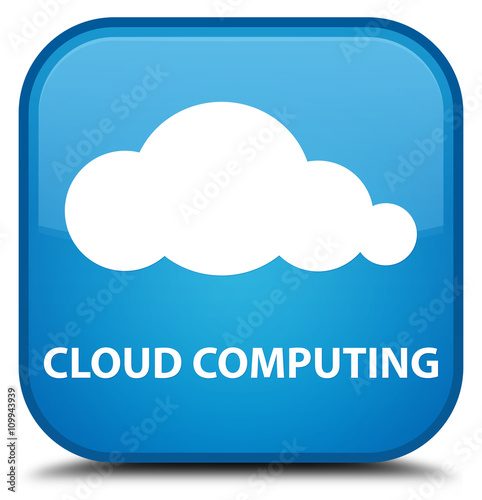 Cloud computing cyan blue square button