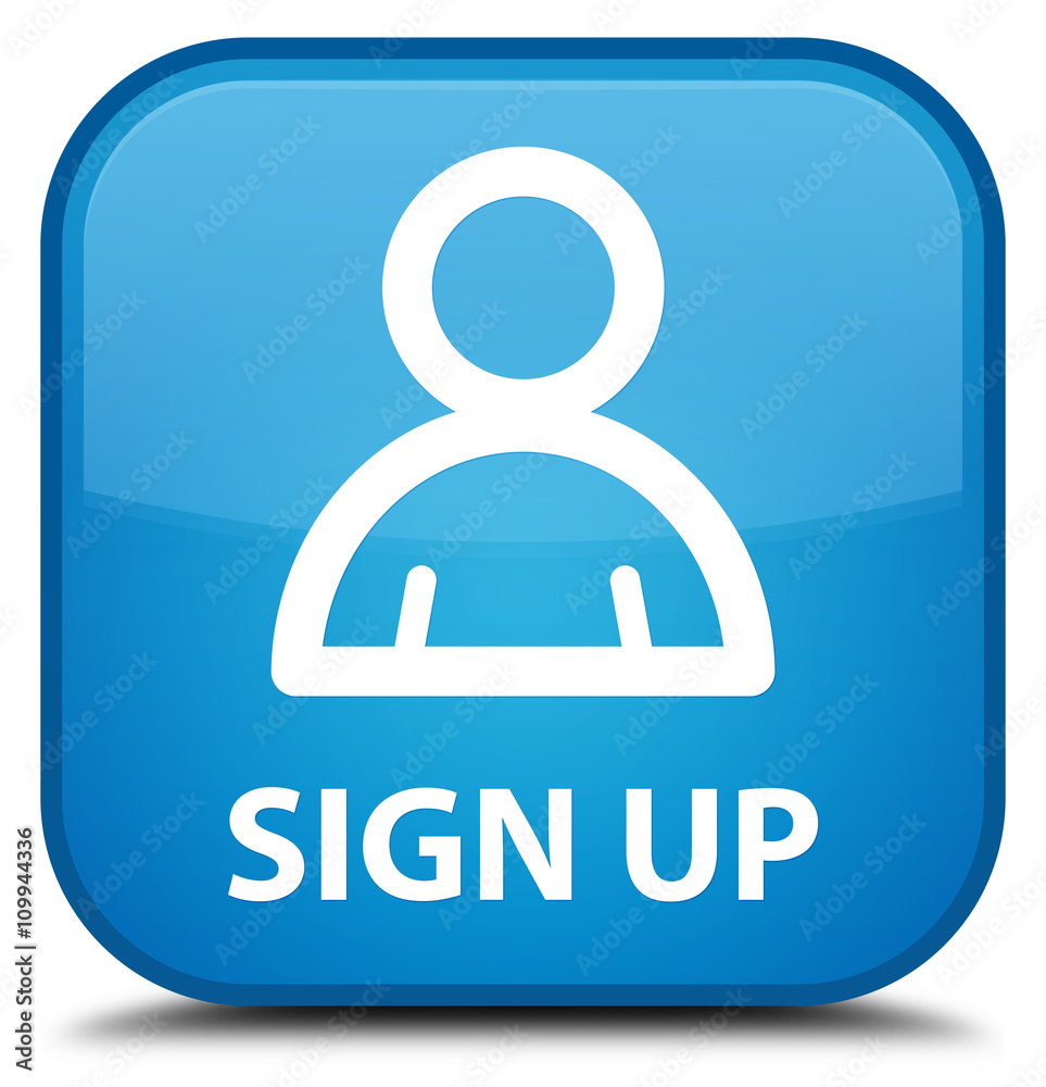 Sign up (member icon) cyan blue square button Sign up (member icon) cyan blue square button