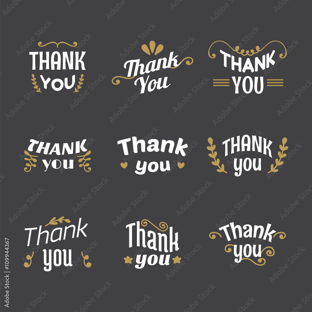 Set of Thank you labels, emblems, stickers, badges. Decoration d Set of Thank you labels, emblems, stickers, badges. Decoration d