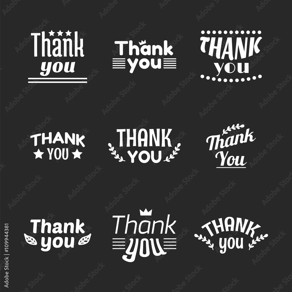 Fototapeta premium Set of vintage style Thank You labels, emblems, stickers or badg