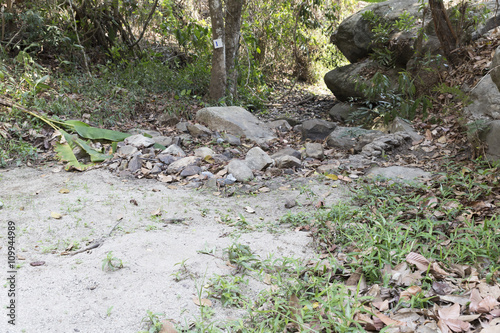 Foto trail on hill in forest for hiking or trekking