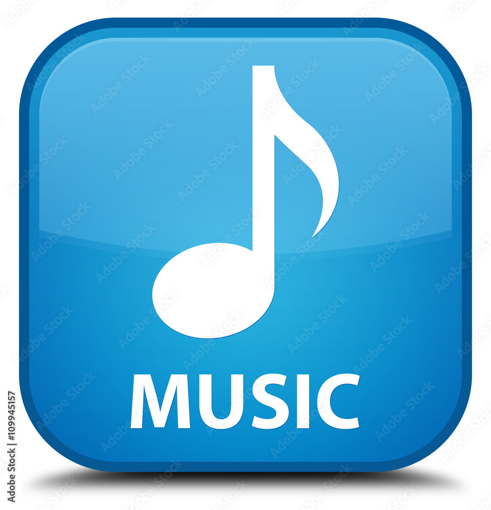 Music cyan blue square button