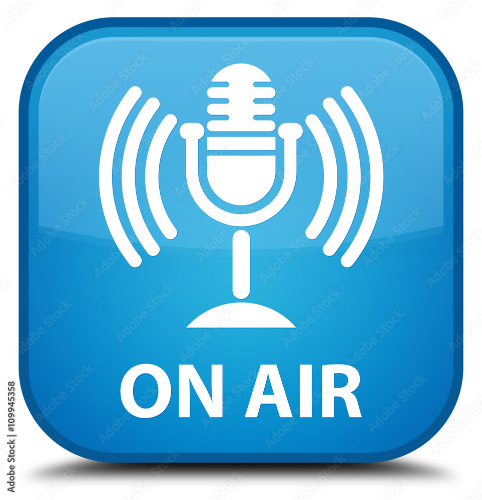 On air (mic icon) cyan blue square button