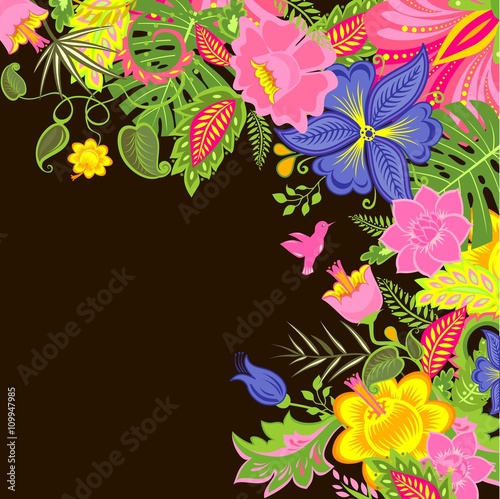 Tropical background with exotic flowers