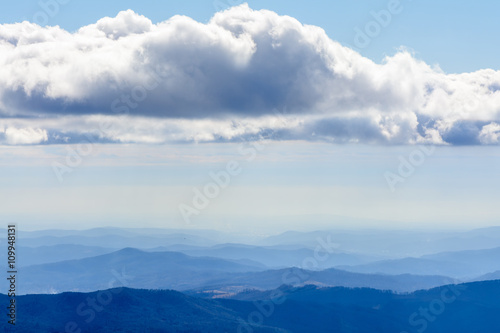 Winter landscape over Carpathian Mountains. Beautiful panorama o
