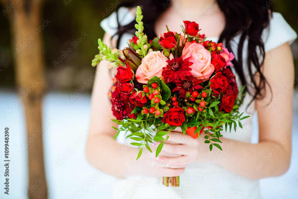 beautiful colorful wedding bouquet for the bride. Wedding accessories.