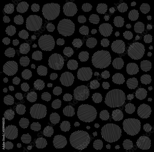irregular hatched circles collection in white over black