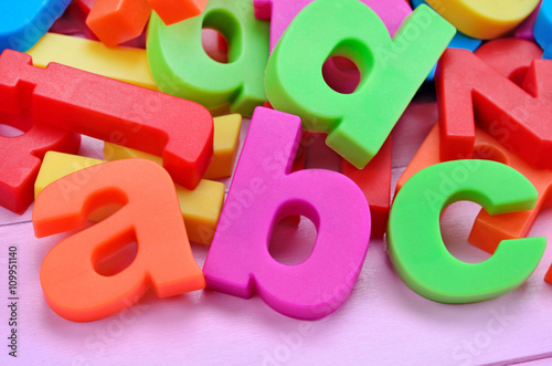 Word ABC on pink table