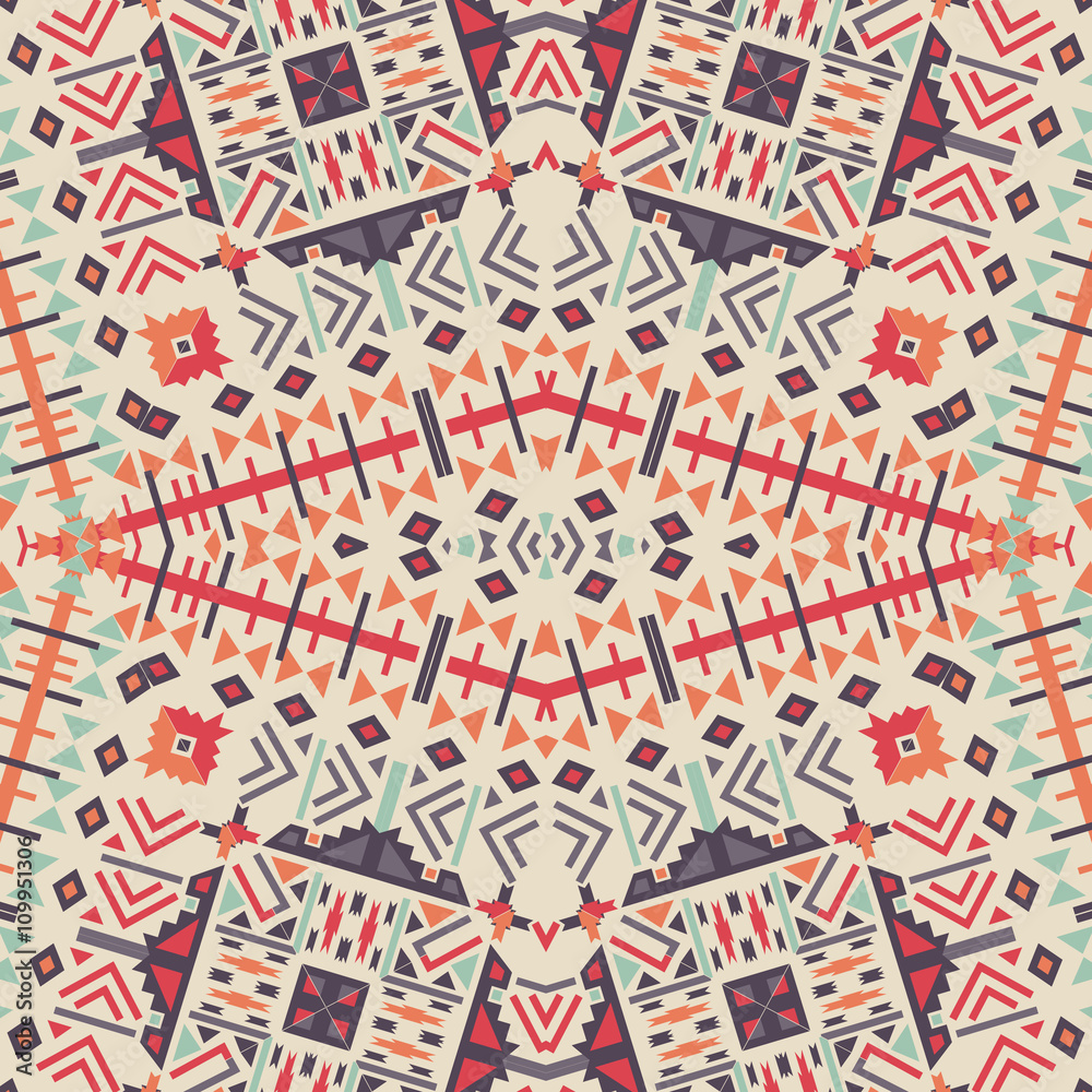 Ethnic seamless pattern. Aztec geometric background. Hand drawn navajo fabric.