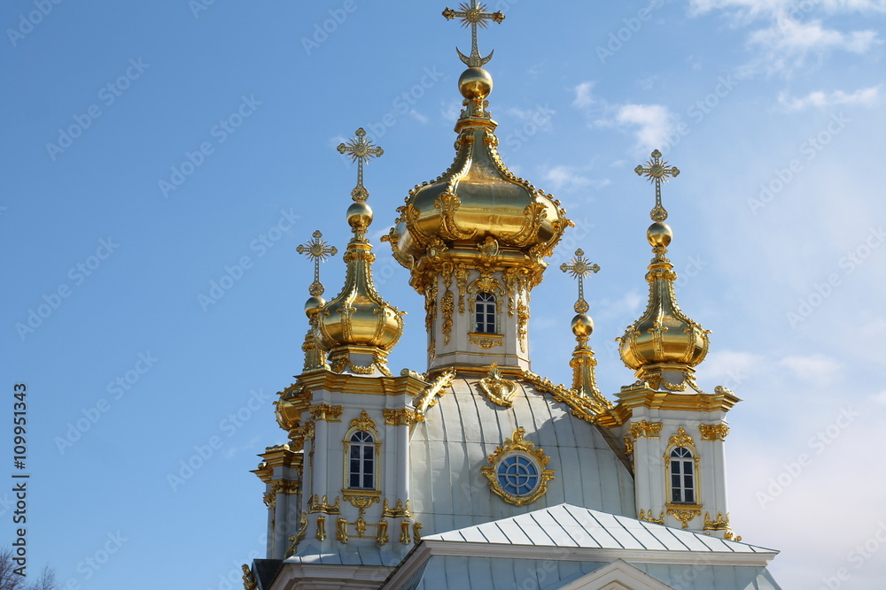 gold domes against the blue sky
