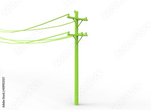 3d illustration of simple electric pole with wires. low poly style. simple to use. on white background isolated with shadow. 