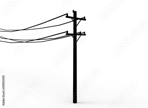 3d illustration of simple electric pole with wires. low poly style. simple to use. on white background isolated with shadow. 