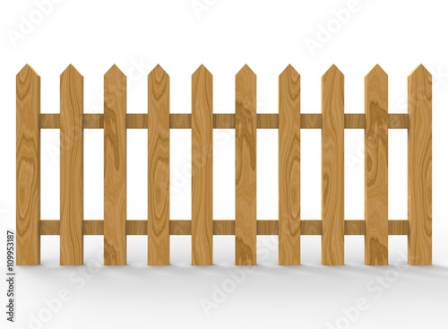 3d illustration of simple fence. low poly style. simple to use. on white background isolated with shadow. wooden color