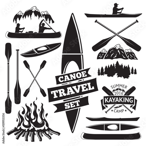 Obraz na plátne Set of canoe and kayak design elements