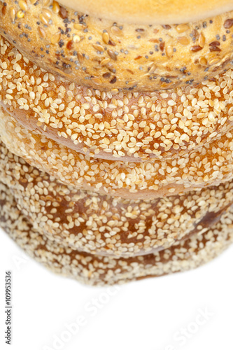 stack of multi-seed bagels