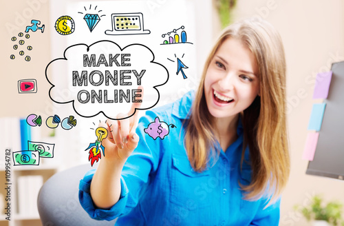 Make Money Online concept with young woman
