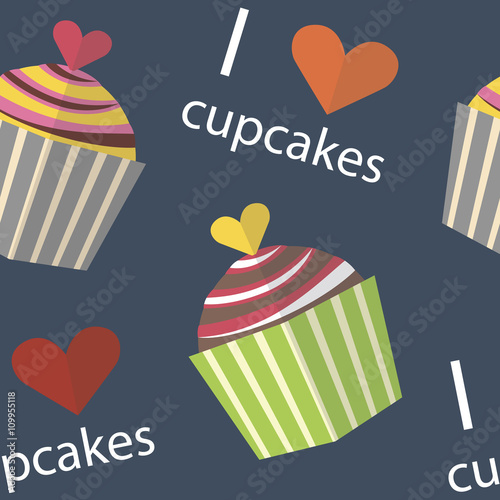 Seamless pattern. I love cupcakes