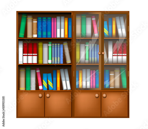 colored bookcase with books isolated vector illustration