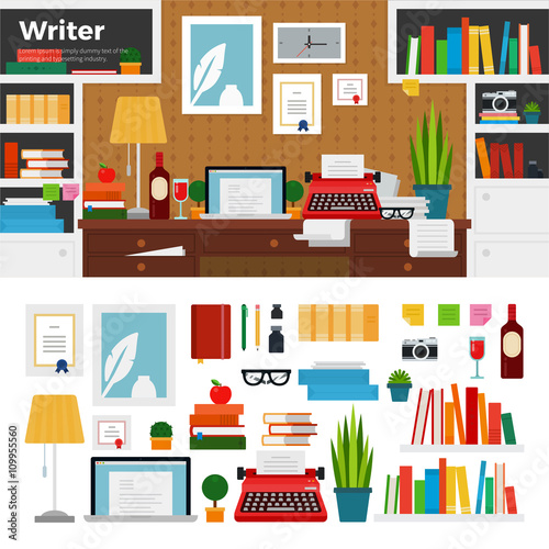 Writer cabinet interior with books