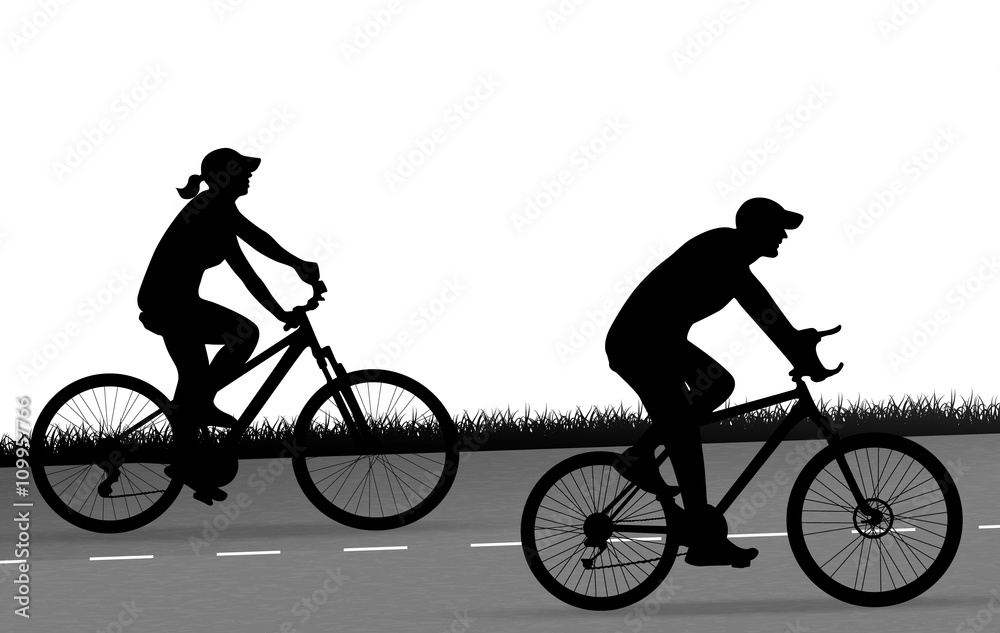 Obraz premium two cyclists silhouette vector