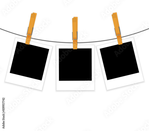 Photo frames on rope with clothespins vector