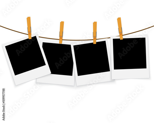 Photo frames on rope with clothespins vector