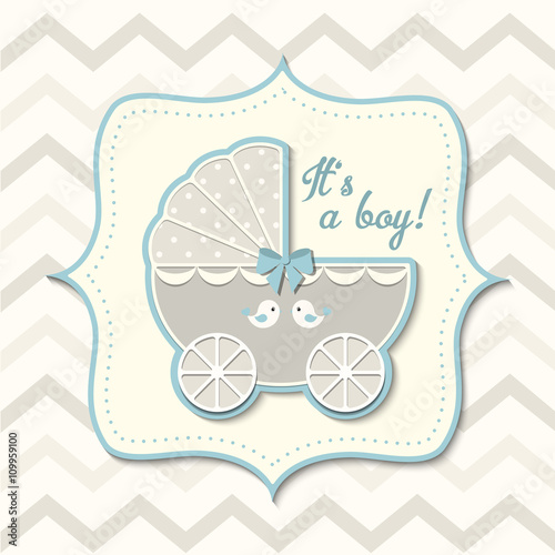 abstract vintage boy stroller, baby shower