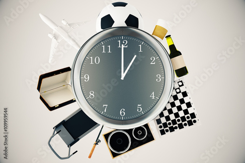 Various items around clock photo