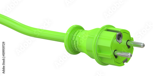 Green electric plug, green energy concept. 3D rendering
