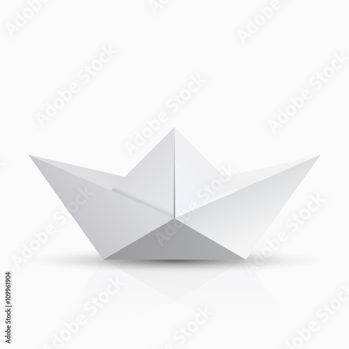vector modern origami boat with shadow on transparent