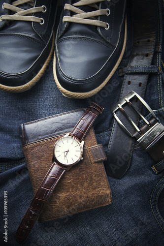 shoes,watch,wallet and jeans