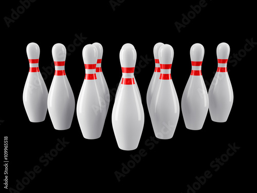 Bowling pins on black background. 3D rendering