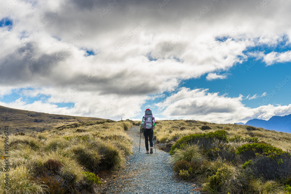 Woman hiker on Kepler Track.
