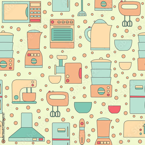 Vector line kitchen appliances background