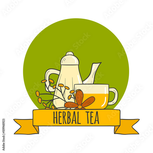 Vector illustration with herbal tea and cup