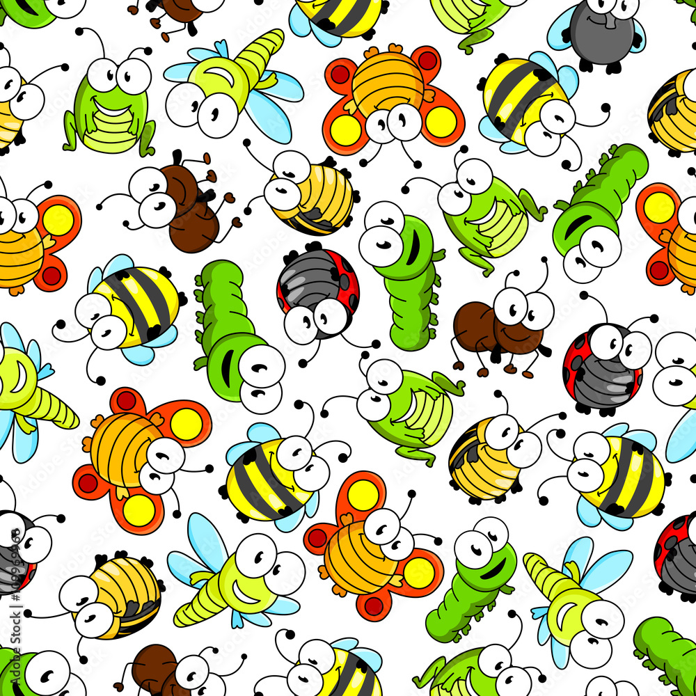 Colorful cartoon funny insects seamless pattern Colorful cartoon funny insects seamless pattern