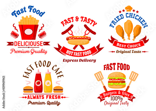Fast food cafe and grill restaurant retro badges