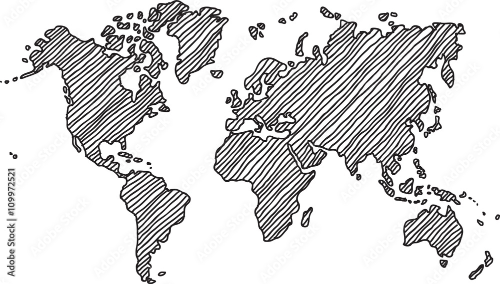Obraz premium Freehand world map sketch on white background.