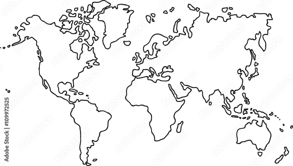 Naklejka premium Szkic mapy świata odręczne na białym tle.
