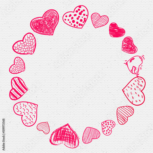 Set of doodle hearts frame