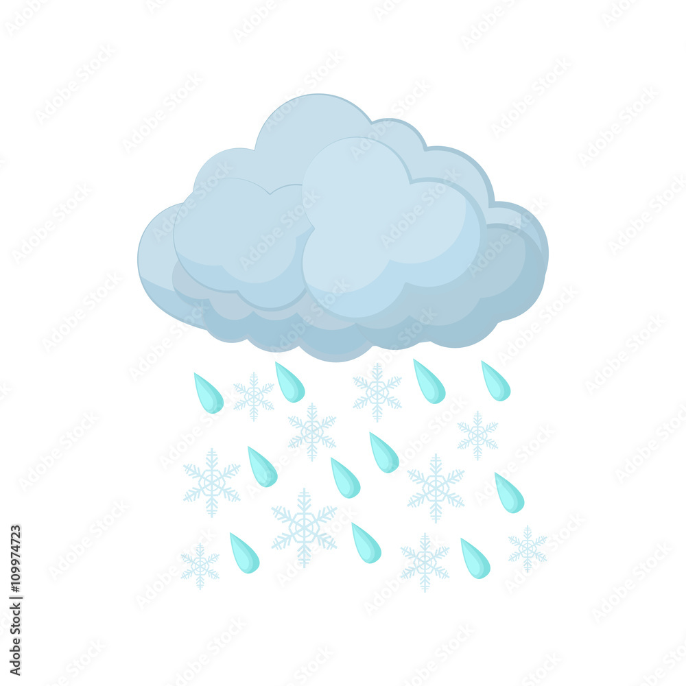 Cloud with rain drops and snowflakes icon