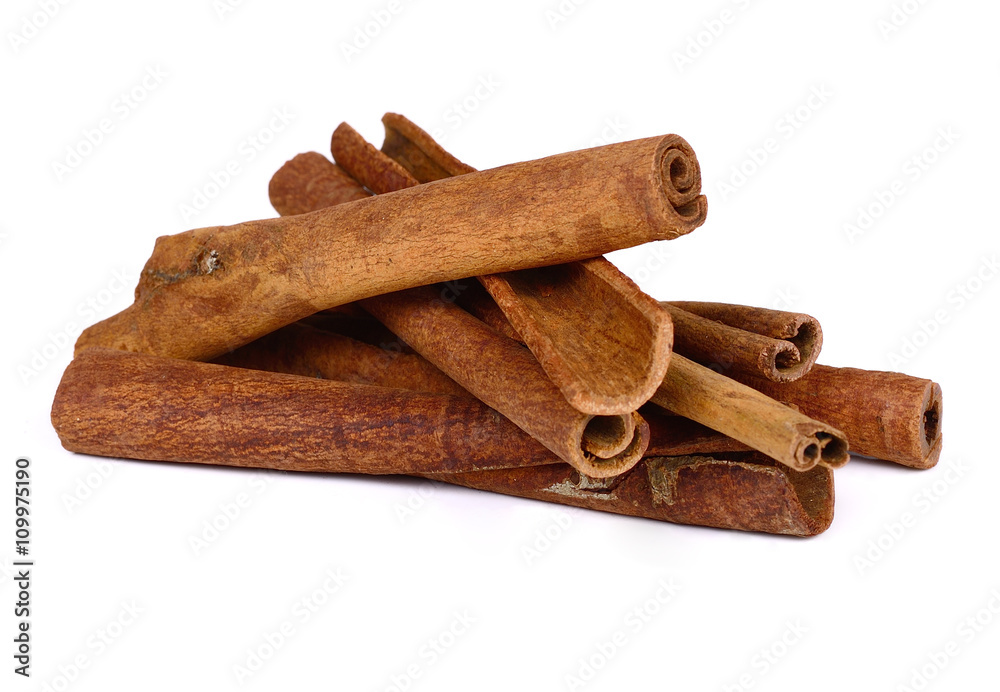 Cinnamon sticks on white background.