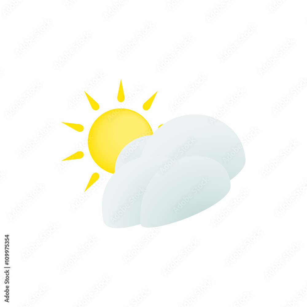 Sun and cloud icon, isometric 3d style Sun and cloud icon, isometric 3d style