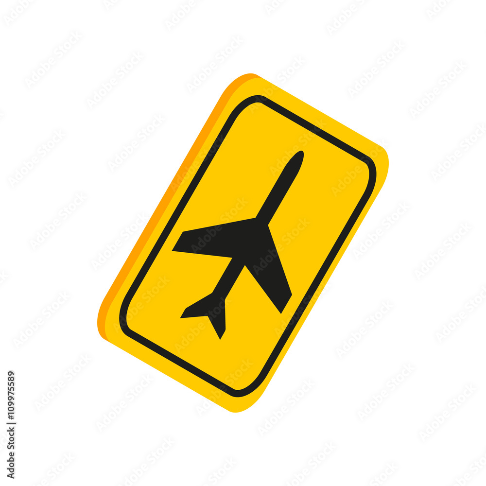 Airport yellow sign icon, isometric 3d style Airport yellow sign icon, isometric 3d style