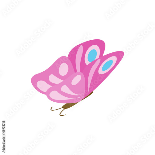 Pink butterfly icon, isometric 3d style