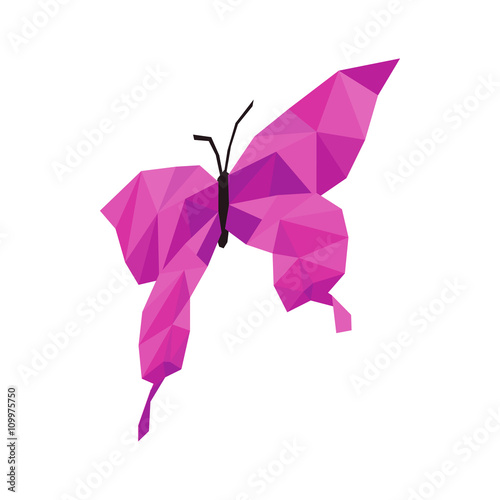 Pink butterfly icon, isometric 3d style 