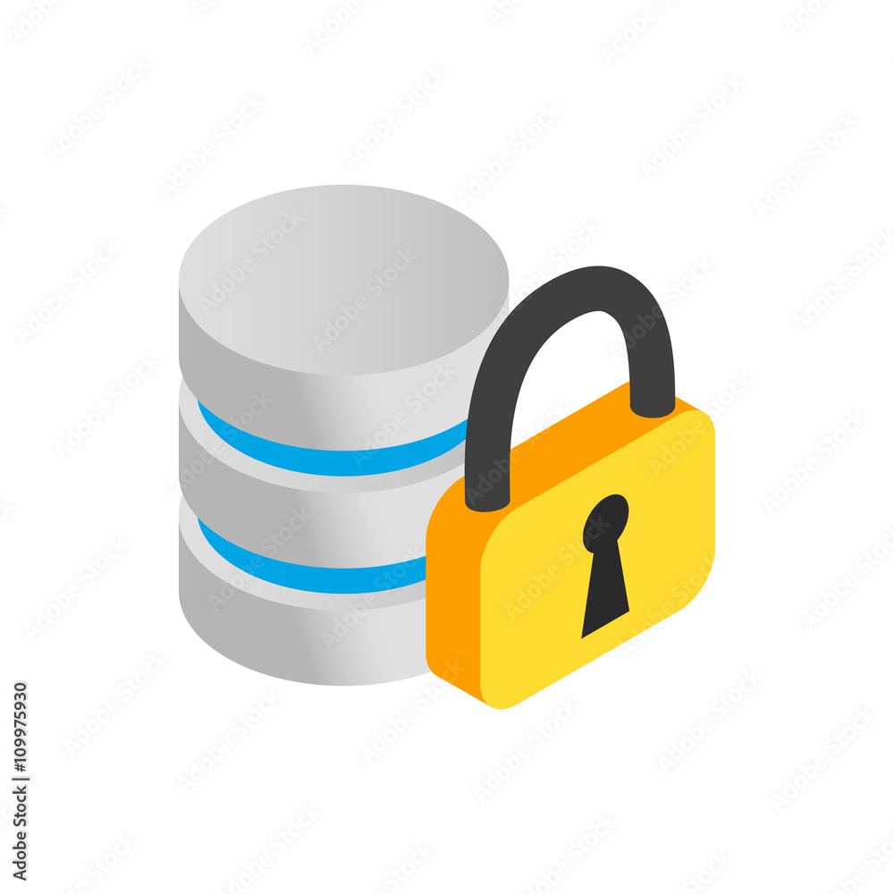Database with padlock icon, isometric 3d style Database with padlock icon, isometric 3d style