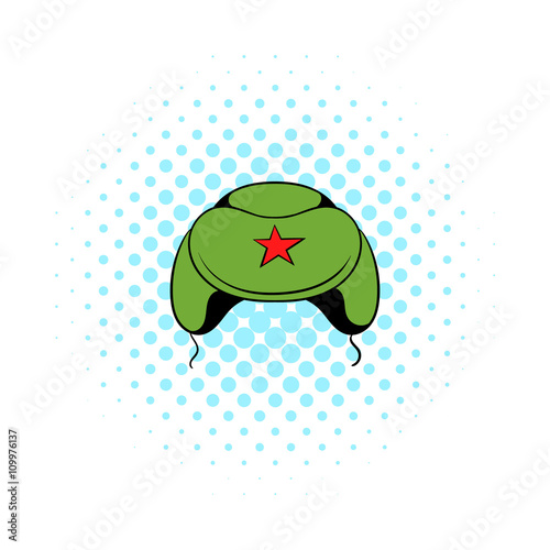 Soviet military cap earflaps icon, comics style