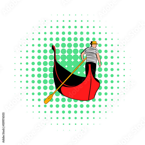 Gondola with gondolier icon, comics style