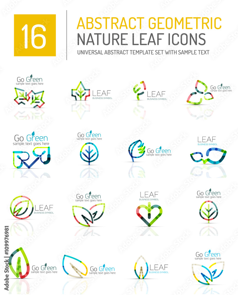 Geometric leaf icon set